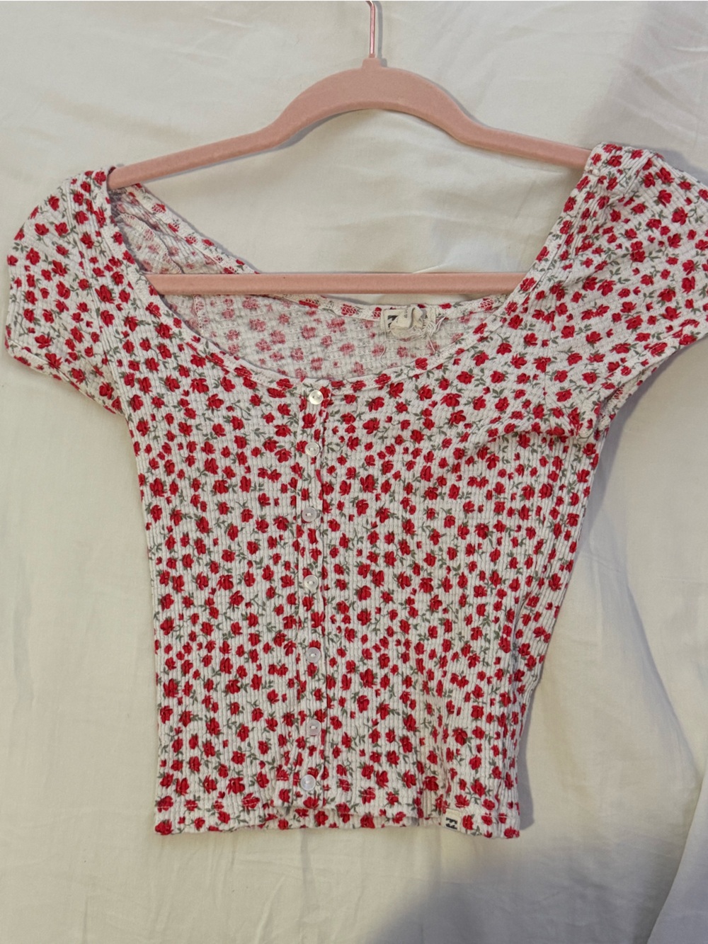 White Camisole with Red Floral Print